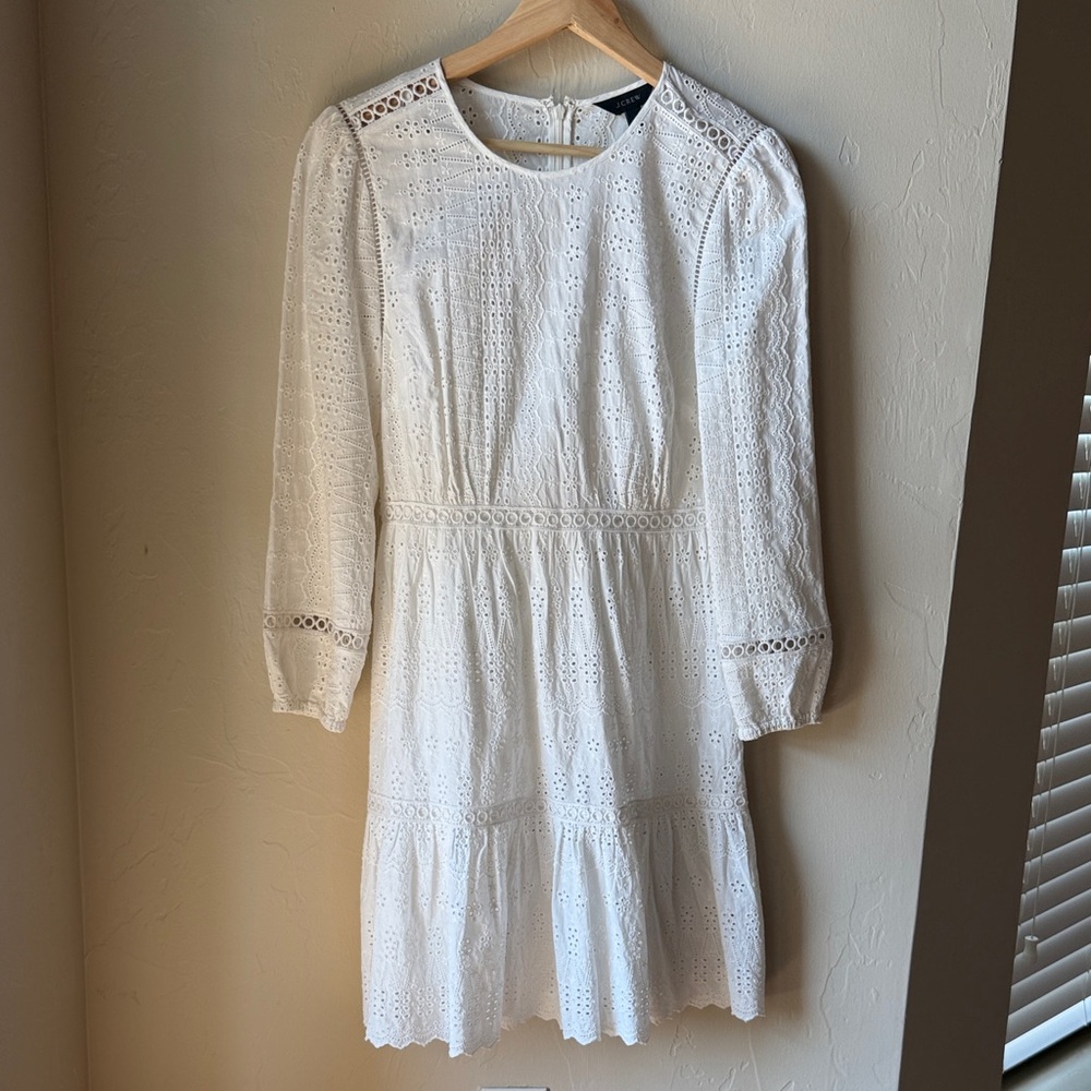 J. Crew White Long Sleeve Lace Dress
